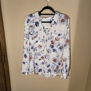 Candie's Floral Blouse - White with Blue and Pink